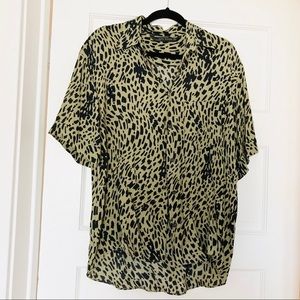 Zara button up animal print blouse